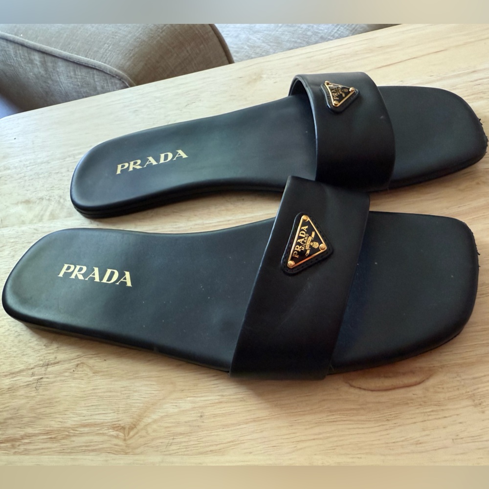 Prada Black Logo Slide Sandals